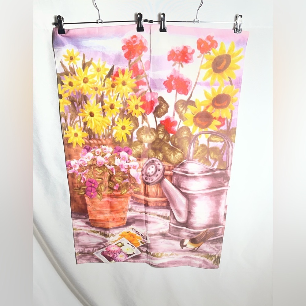 Floral Garden Decorative Towel Wall Hanging Sunflowers Watering Can Spring Art
